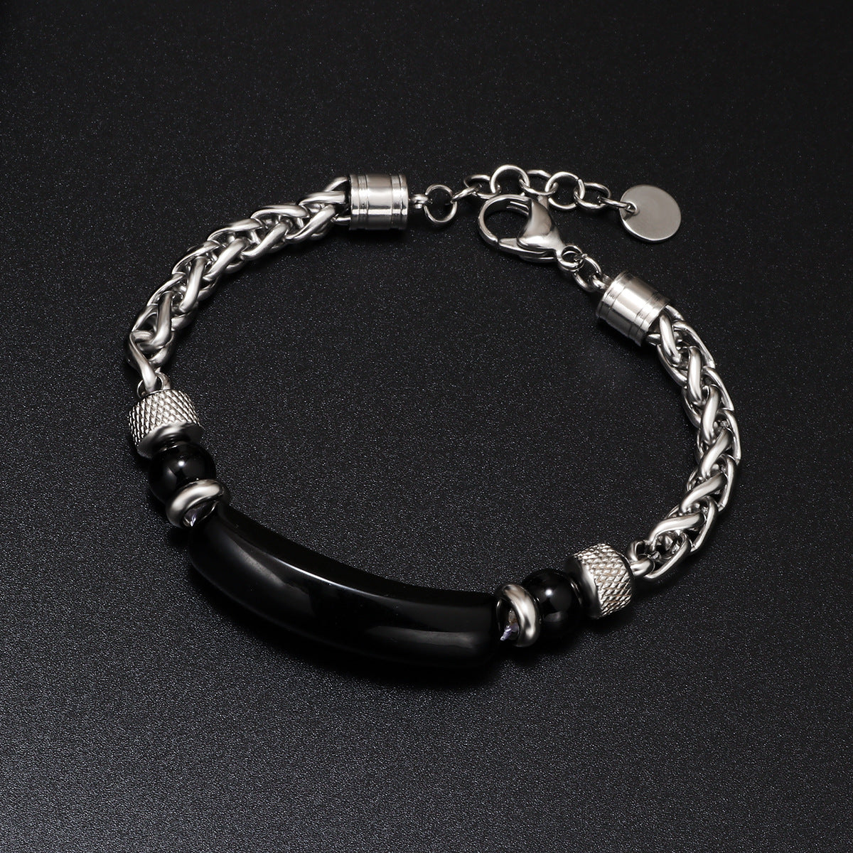 Wholesale Retro cool titanium steel tiger eye stone men' s bracelet